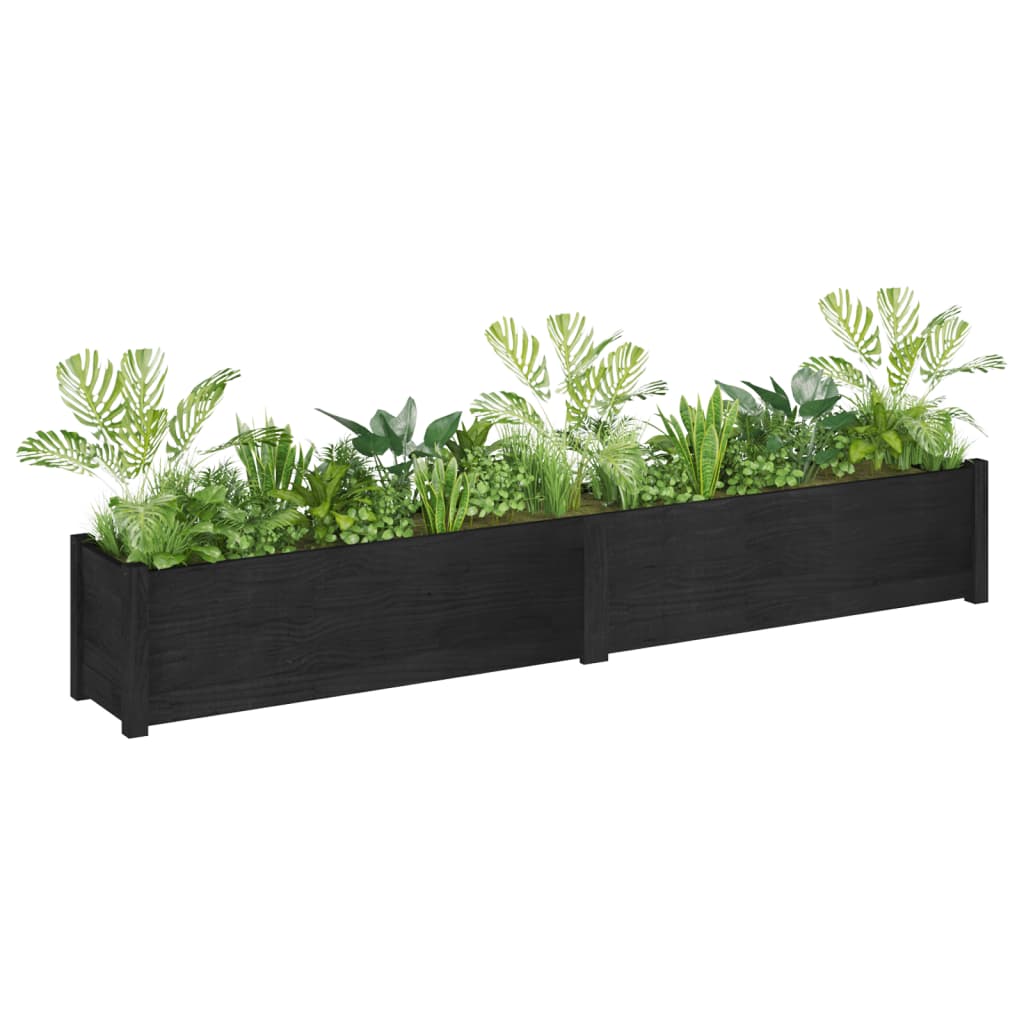 vidaXL Pflanzkübel 2 Stk. Schwarz 200x31x31 cm Massivholz Kiefer