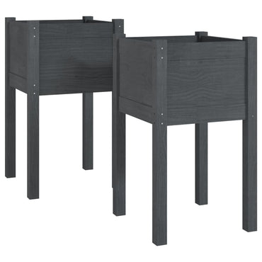 vidaXL Pflanzkübel 2 Stk. Grau 40x40x70 cm Massivholz Kiefer