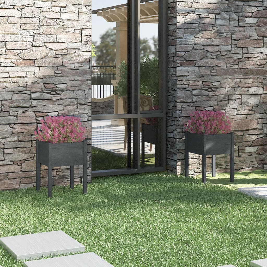 vidaXL Jardinières 2 pcs Gris 50x50x70 cm Bois de pin massif