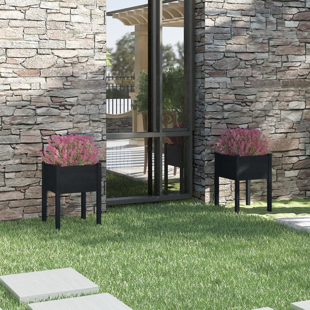 vidaXL Jardinières 2 pcs Noir 50x50x70 cm Bois de pin massif