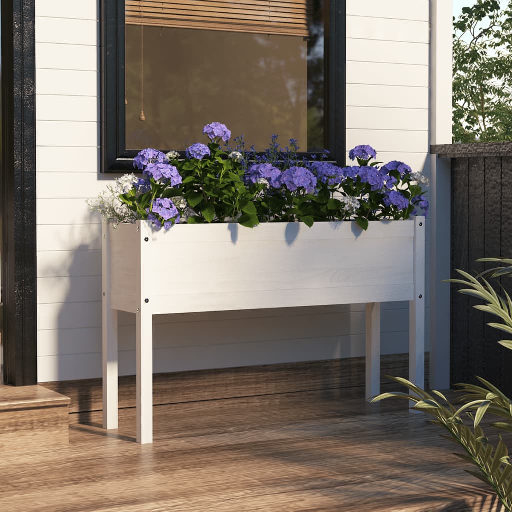 vidaXL Jardinière blanche 110x31x70 cm Bois de pin massif