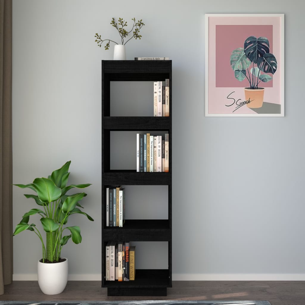 vidaXL Bücherregal/Raumteiler Schwarz 40x35x135 cm Massivholz Kiefer