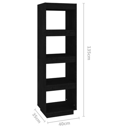 vidaXL Bücherregal/Raumteiler Schwarz 40x35x135 cm Massivholz Kiefer