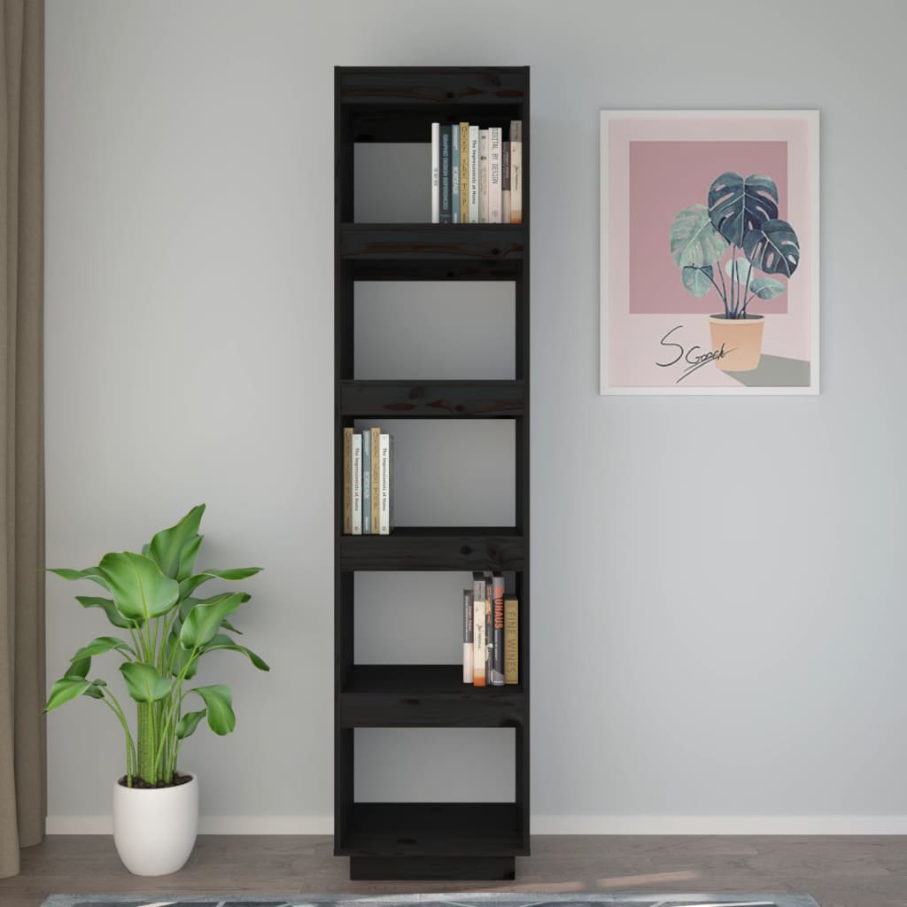 vidaXL Bücherregal/Raumteiler Schwarz 40x35x167 cm Massivholz Kiefer
