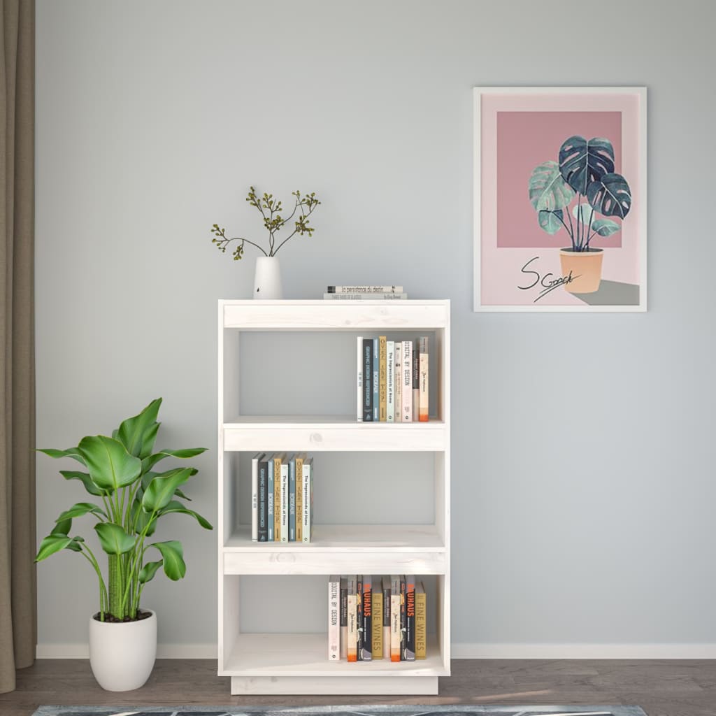 vidaXL Bücherregal/Raumteiler Weiß 60x35x103 cm Massivholz Kiefer