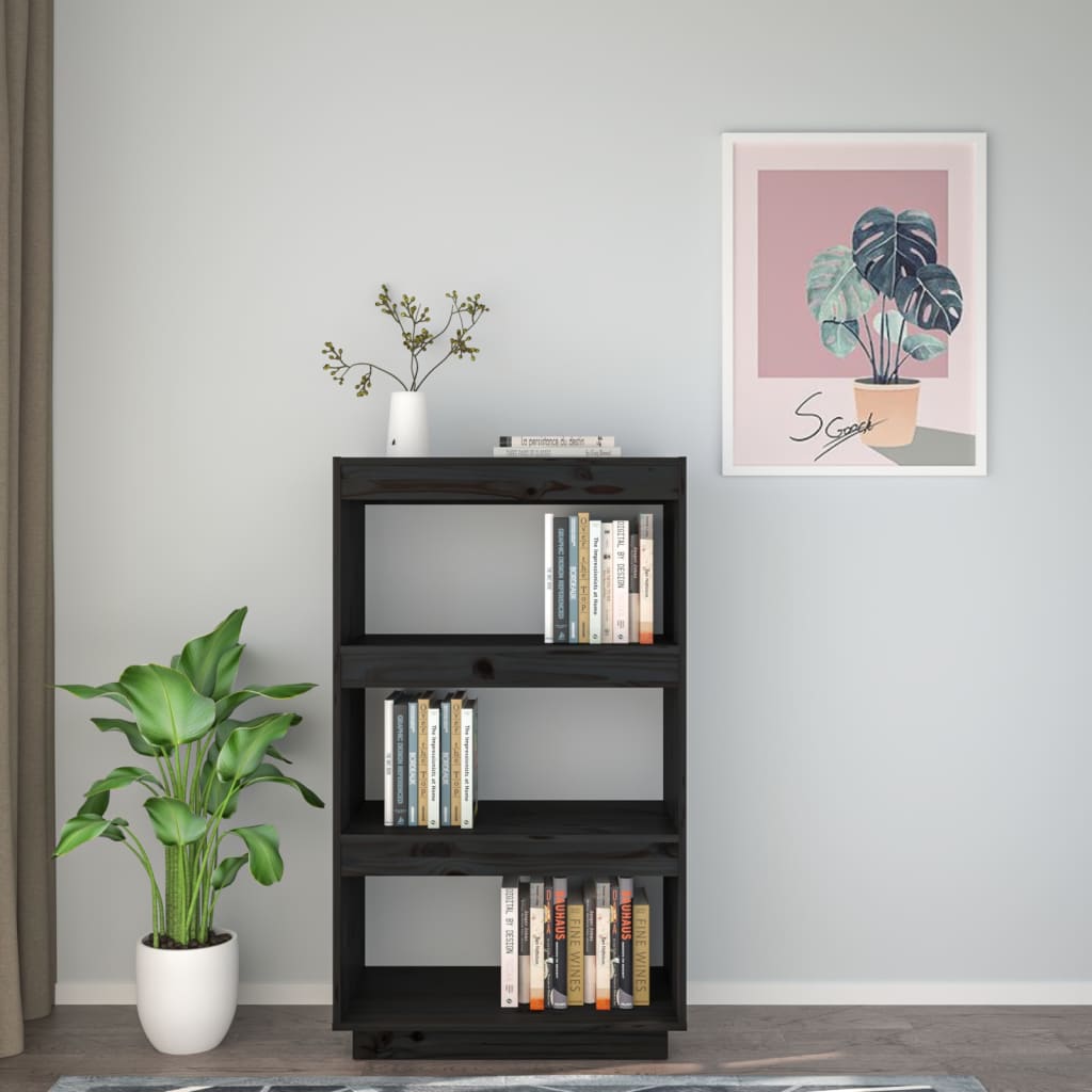 vidaXL Bücherregal/Raumteiler Schwarz 60x35x103 cm Massivholz Kiefer