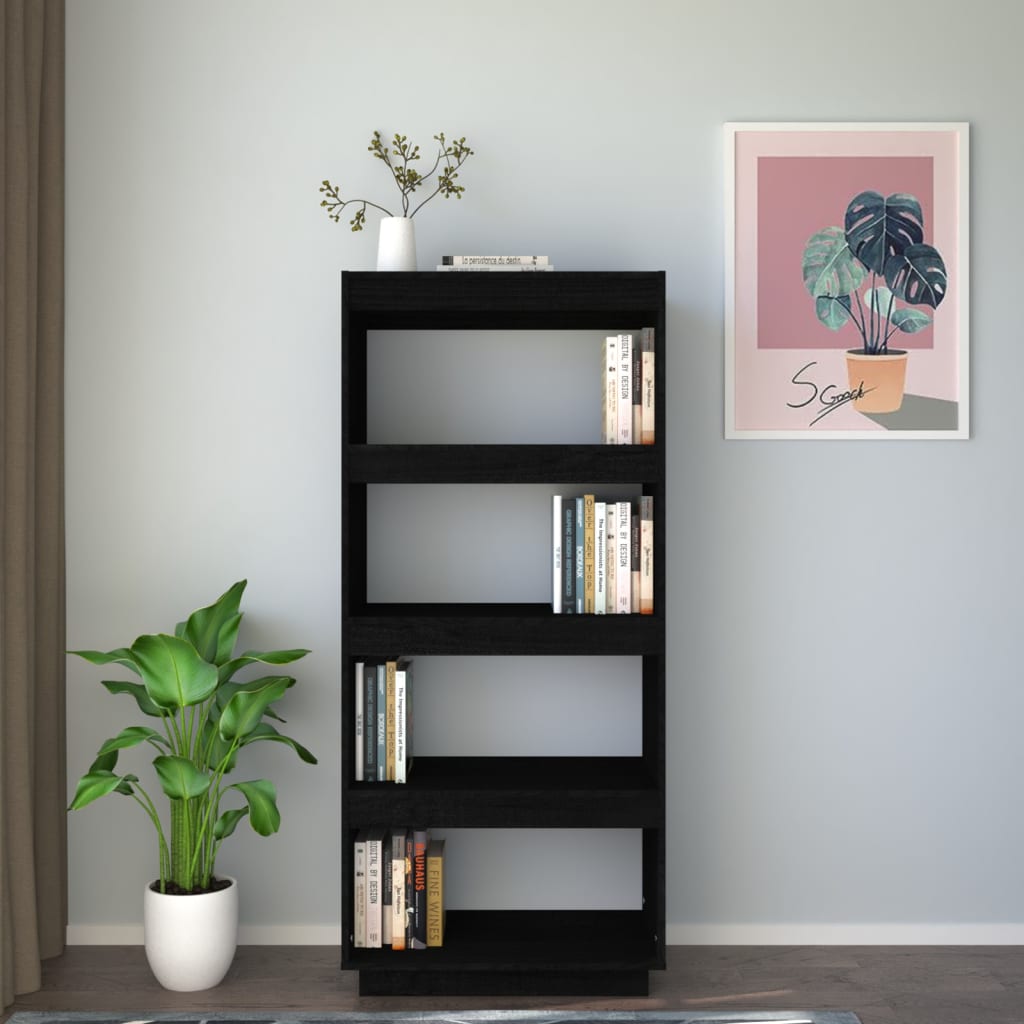 vidaXL Bibliothèque/Séparateur de pièce Noir 60x35x135 cm Bois de pin massif