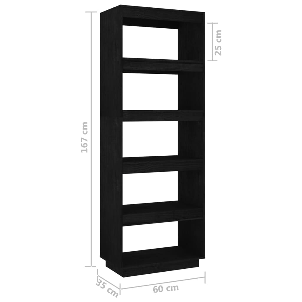 vidaXL Bibliothèque/Séparateur de pièce Noir 60x35x167 cm Bois de pin massif