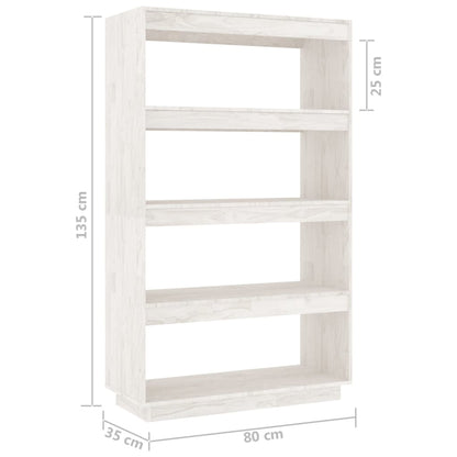vidaXL Bücherregal/Raumteiler Weiß 80x35x135 cm Massivholz Kiefer