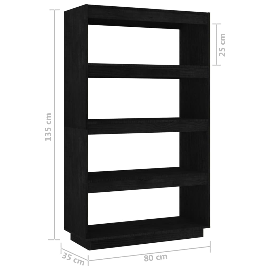vidaXL Bibliothèque/Séparateur de pièce Noir 80x35x135 cm Bois de pin massif