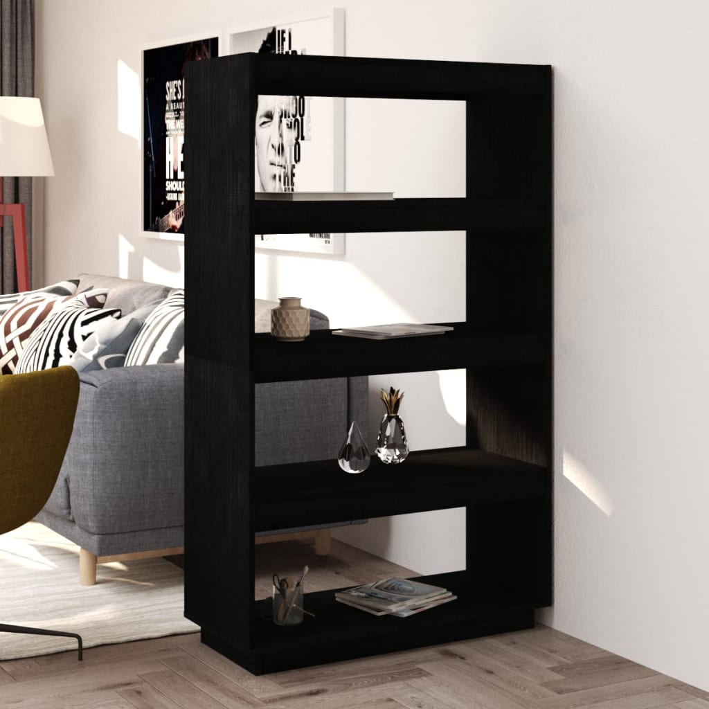 vidaXL Bibliothèque/Séparateur de pièce Noir 80x35x135 cm Bois de pin massif