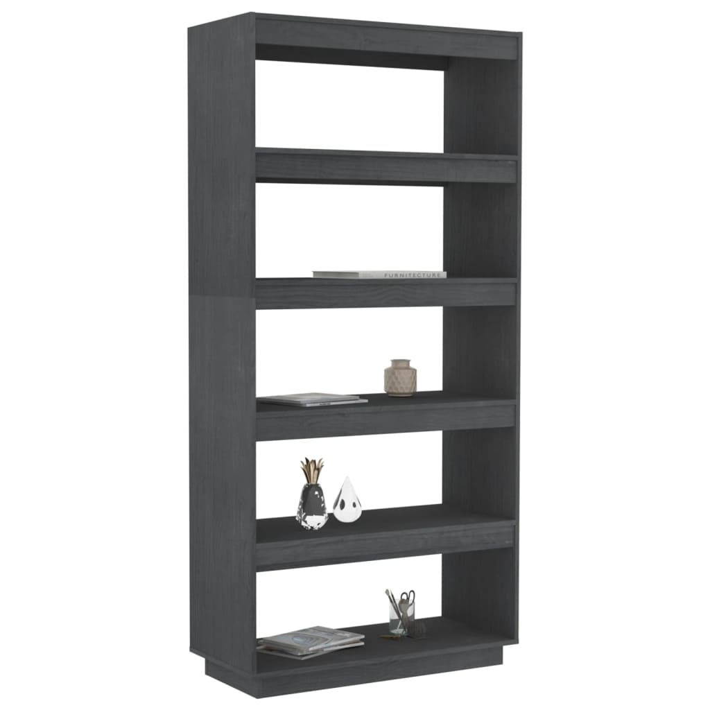vidaXL Bücherregal/Raumteiler Grau 80x35x167 cm Massivholz Kiefer
