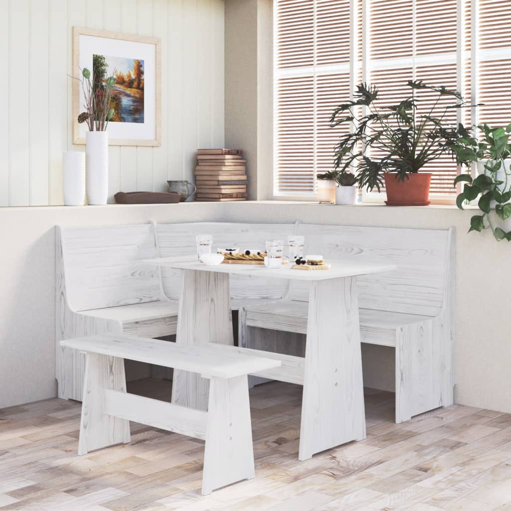 vidaXL Ensemble banquette d'angle 3 pcs REINE blanc pin massif