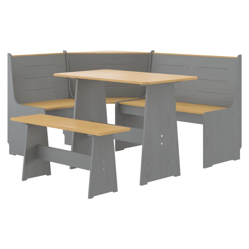 vidaXL Ensemble banquette d'angle 3 pcs REINE miel-marron gris pin massif