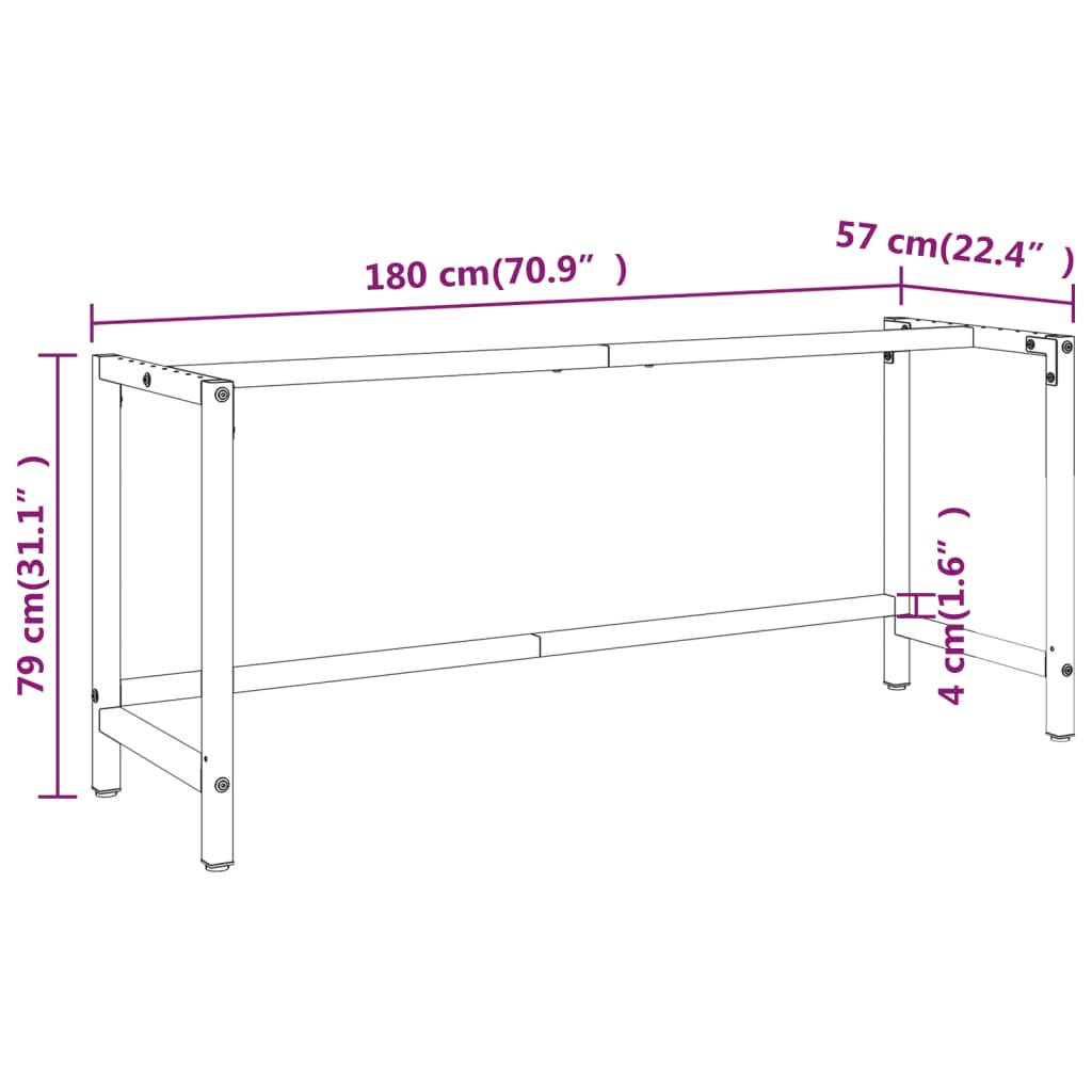 vidaXL Werkbankgestell Mattschwarz und Mattrot 180x57x79 cm Metall