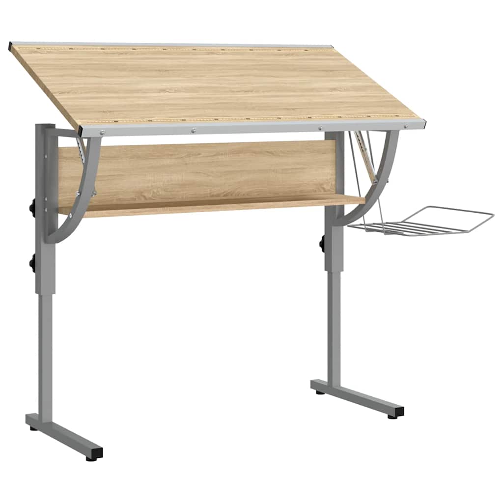 vidaXL Table de loisirs Chêne Sonoma & Gris 110x53x(58-87) cm Bois d'ingénierie