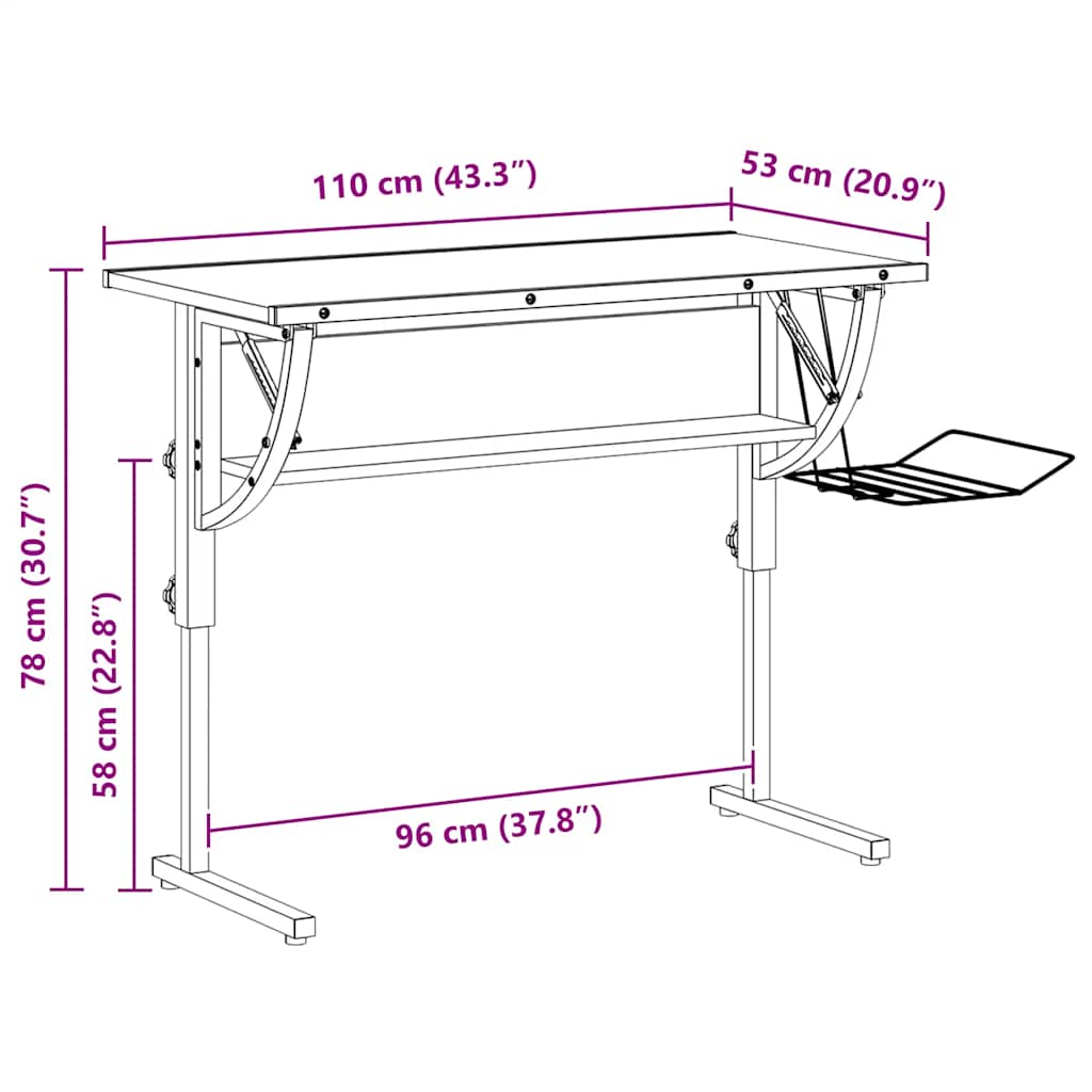 vidaXL Table de loisirs Chêne Sonoma & Gris 110x53x(58-87) cm Bois d'ingénierie