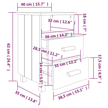 vidaXL Nachttische HAMAR 2 Stk. Dunkelgrau 40x35x62 cm Massivholz