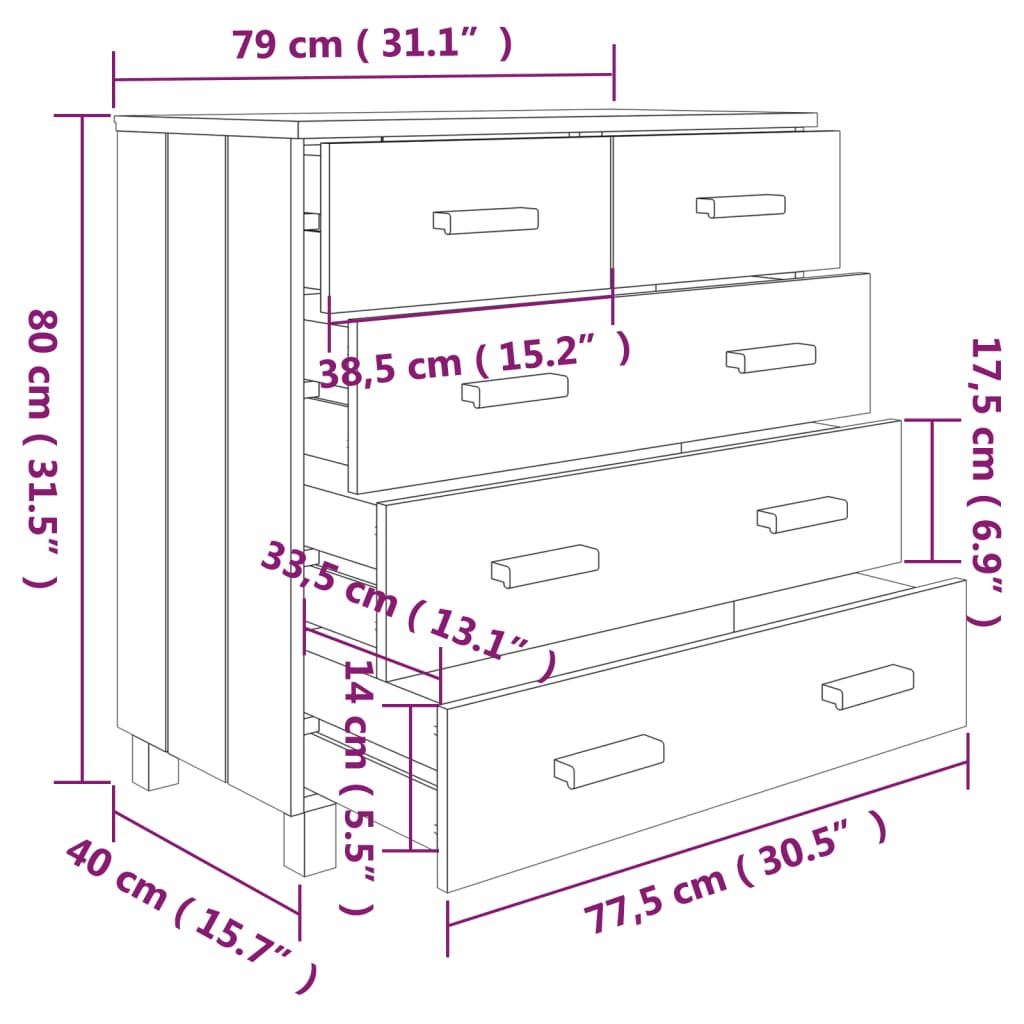 vidaXL Commode HAMAR Gris foncé 79x40x80 cm Bois de pin massif
