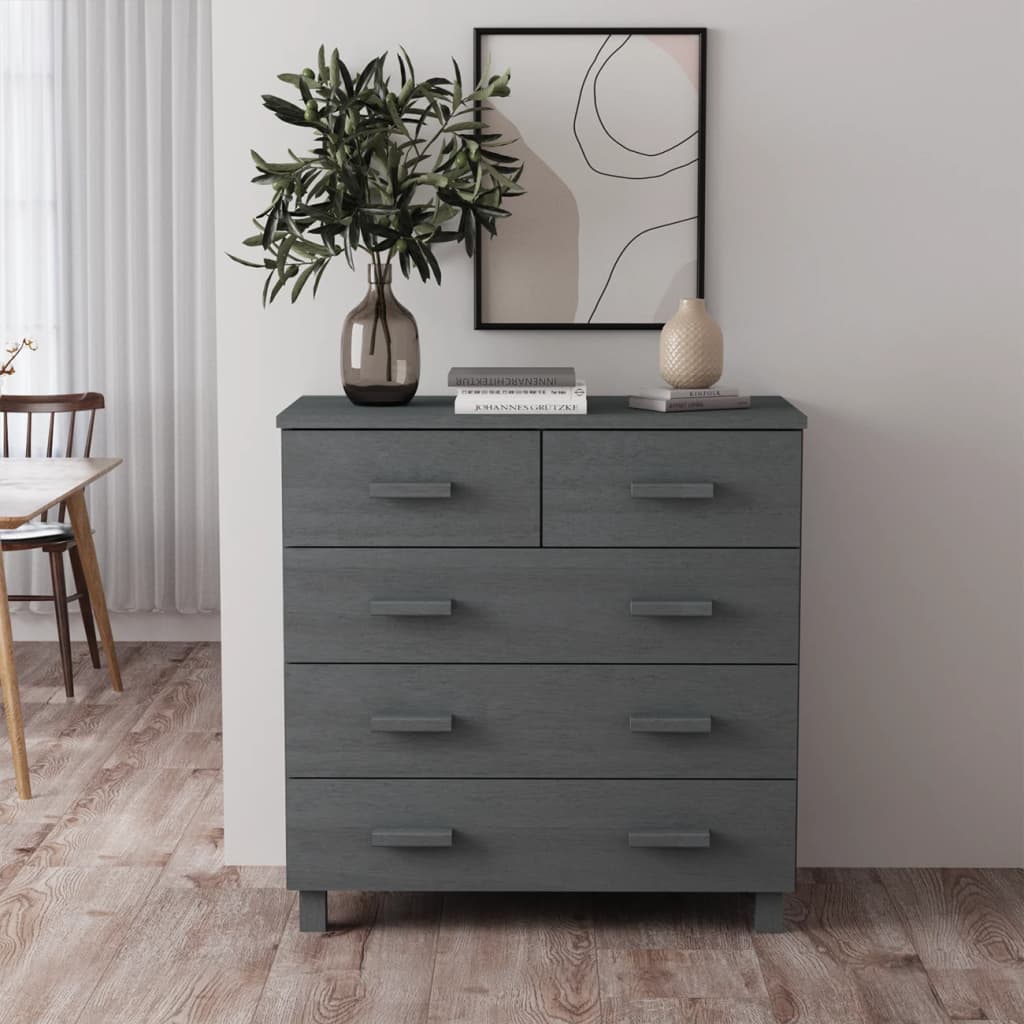vidaXL Commode HAMAR Gris foncé 79x40x80 cm Bois de pin massif
