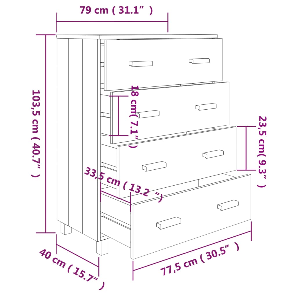 vidaXL Buffet HAMAR gris foncé 79x40x103,5 cm bois de pin massif