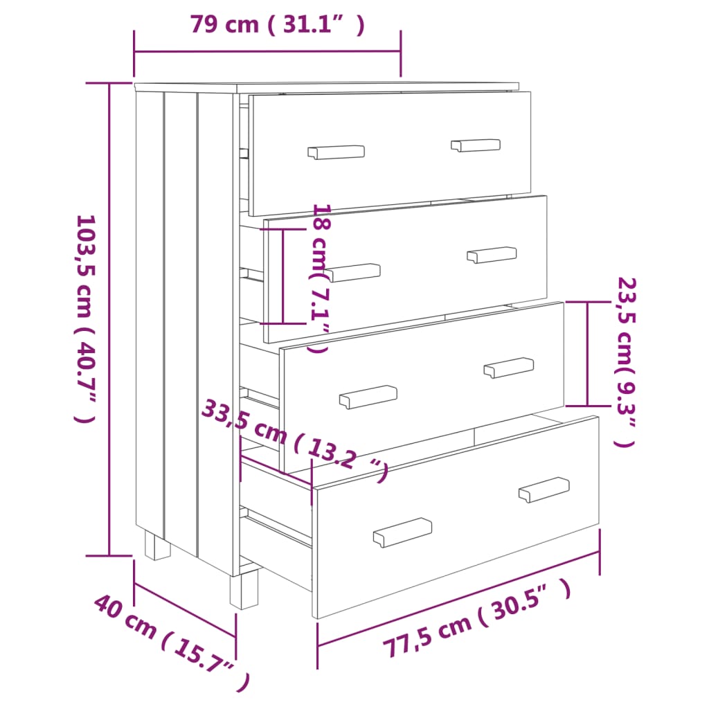 vidaXL Buffet HAMAR Gris clair 79x40x103,5 cm Bois de pin massif