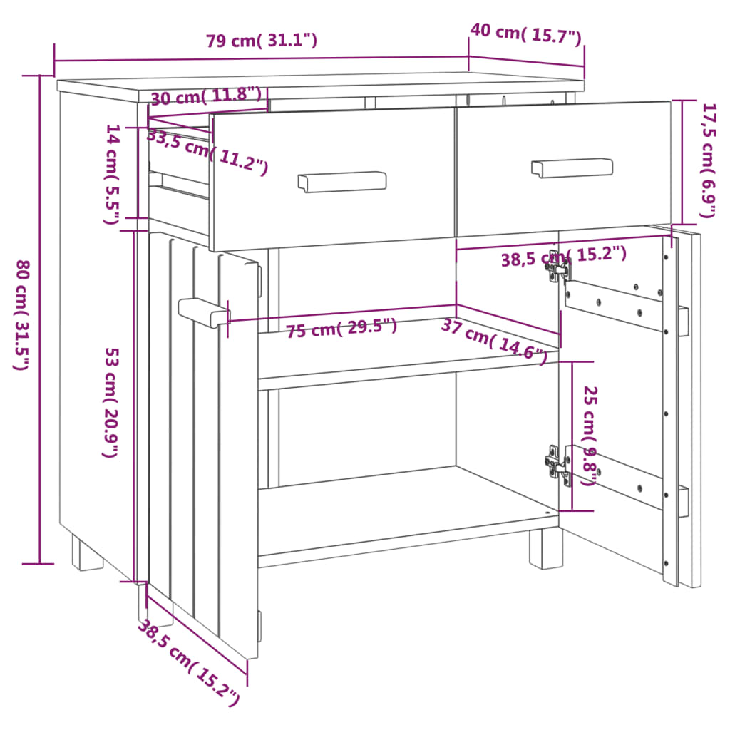 vidaXL Buffet HAMAR Bois de pin massif marron miel 79x40x80 cm