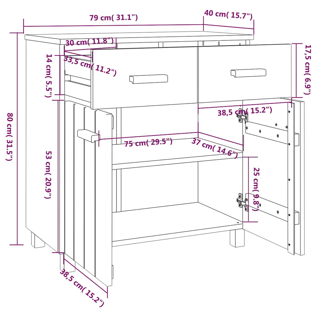 vidaXL Buffet HAMAR blanc 79x40x80 cm bois de pin massif