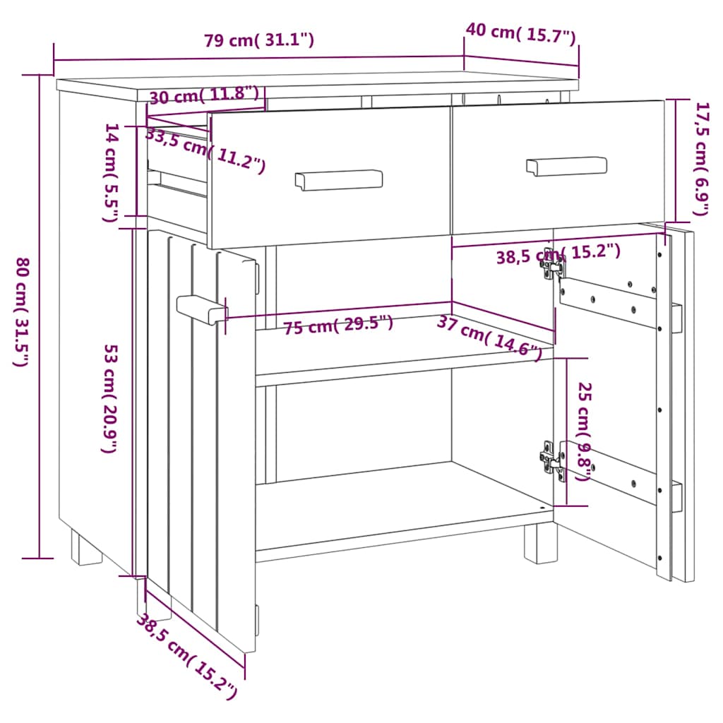 vidaXL Buffet HAMAR Gris clair 79x40x80 cm Bois de pin massif