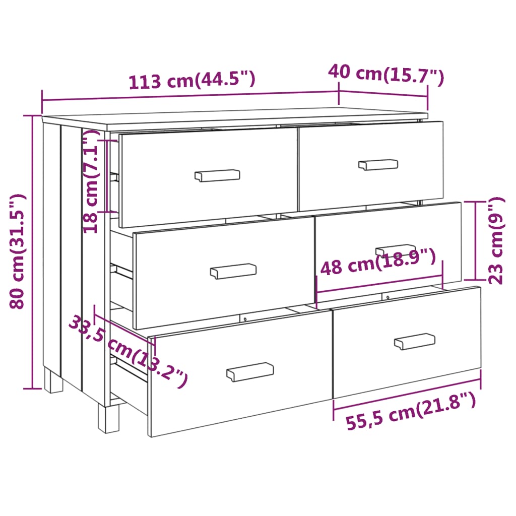 vidaXL Buffet HAMAR blanc 113x40x80 cm Bois de pin massif
