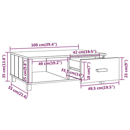 vidaXL Couchtisch HAMAR Hellgrau 100x55x35 cm Massivholz Kiefer