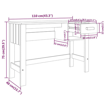 vidaXL Schreibtisch HAMAR Weiß 110x40x75 cm Massivholz Kiefer