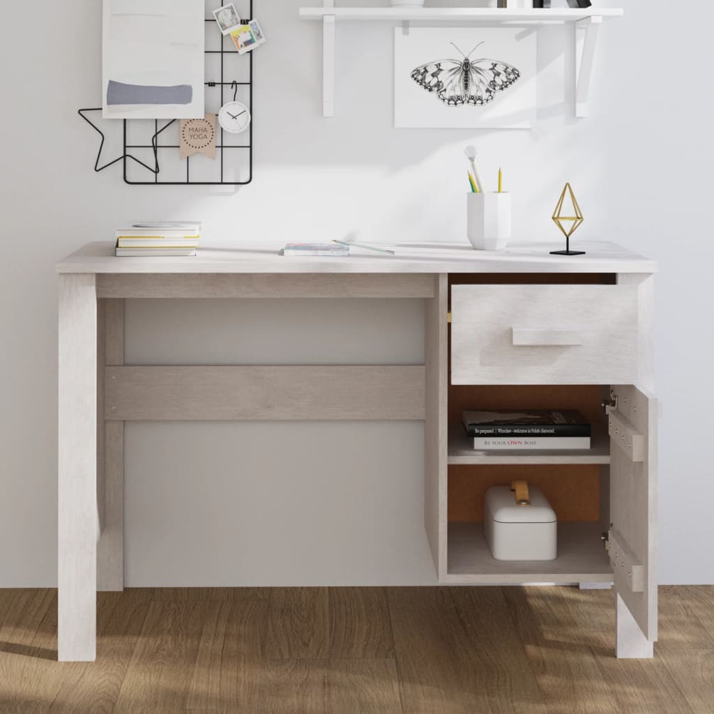 vidaXL Schreibtisch HAMAR Weiß 113x50x75 cm Massivholz Kiefer