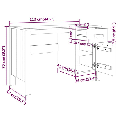 vidaXL Schreibtisch HAMAR Dunkelgrau 113x50x75 cm Massivholz Kiefer
