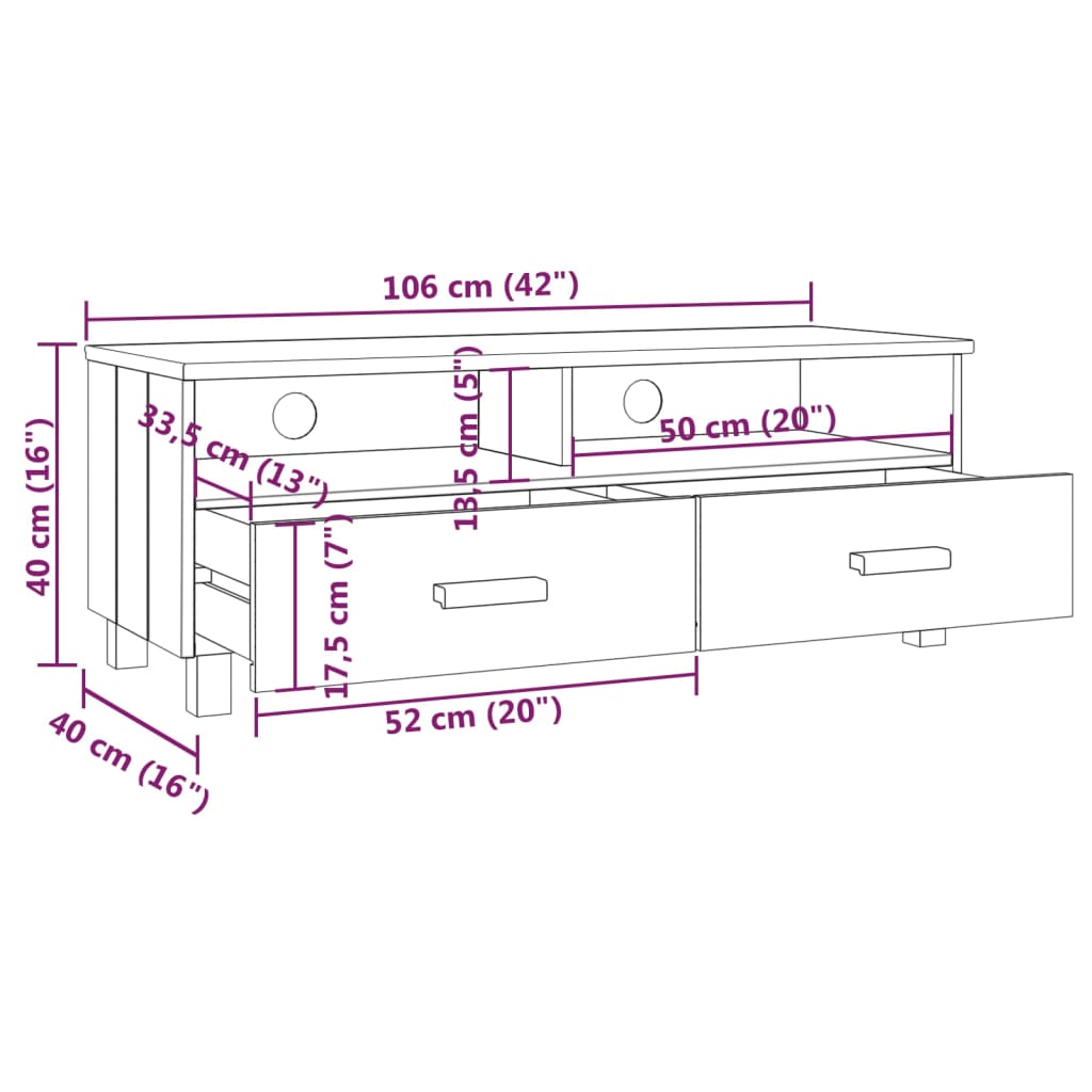Meuble TV vidaXL HAMAR Blanc 106x40x40 cm Bois de pin massif