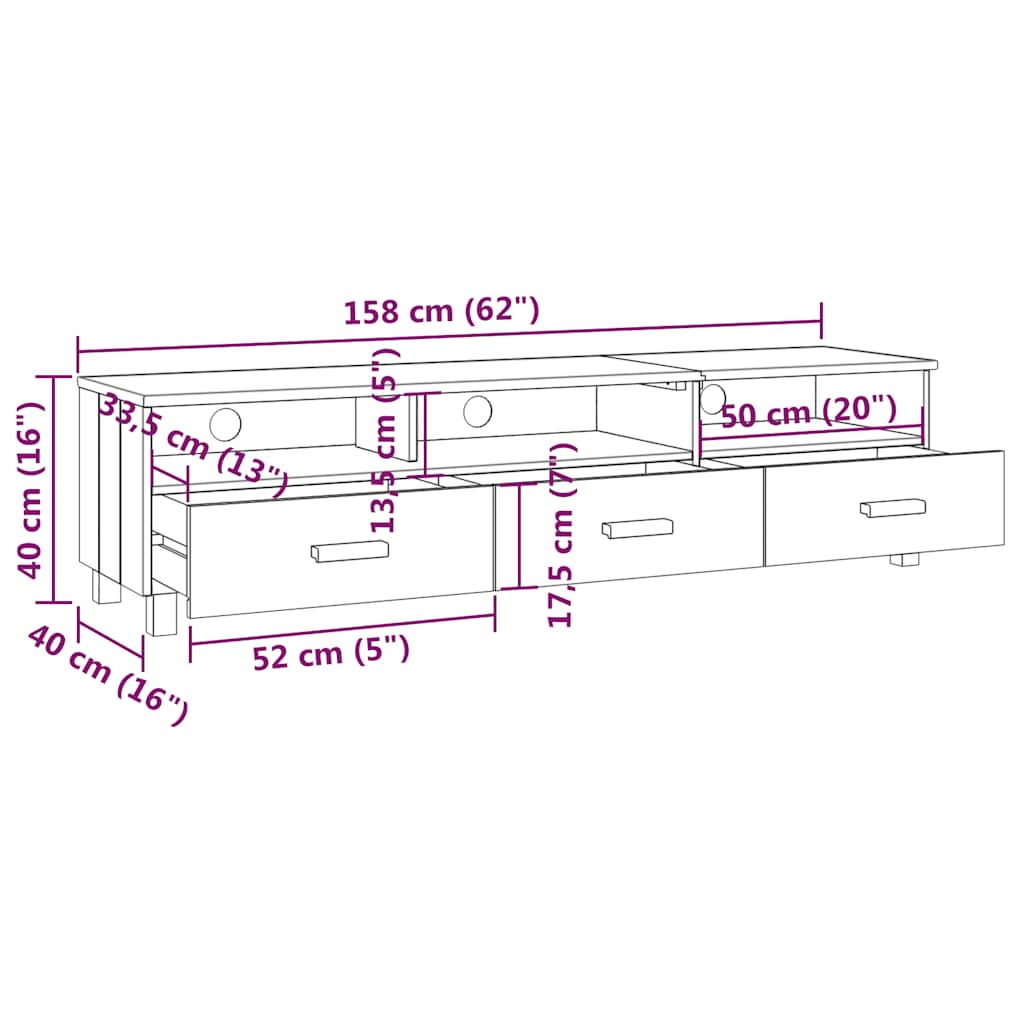 vidaXL Meuble TV HAMAR Gris foncé 158x40x40 cm Pin massif