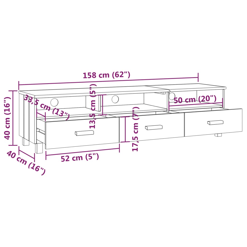 vidaXL TV-Schrank HAMAR Hellgrau 158x40x40 cm Massivholz Kiefer