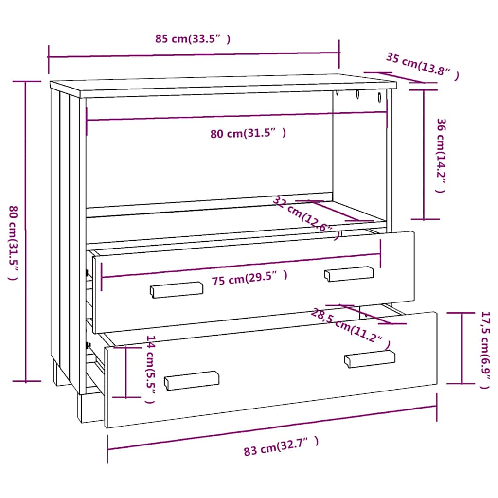 vidaXL Buffet HAMAR Blanc 85x35x80 cm Bois de pin massif