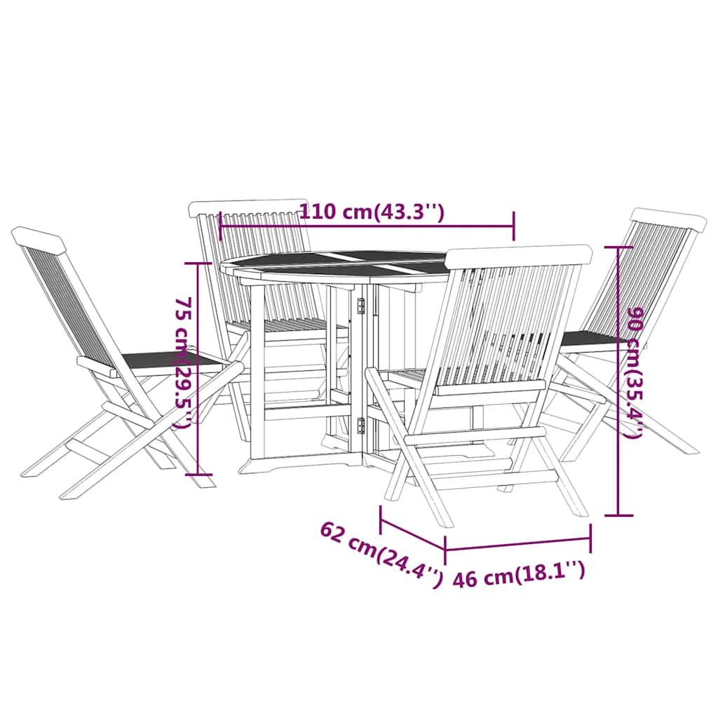 5-tlg. Garten-Essgruppe Klappbar Massivholz Teak