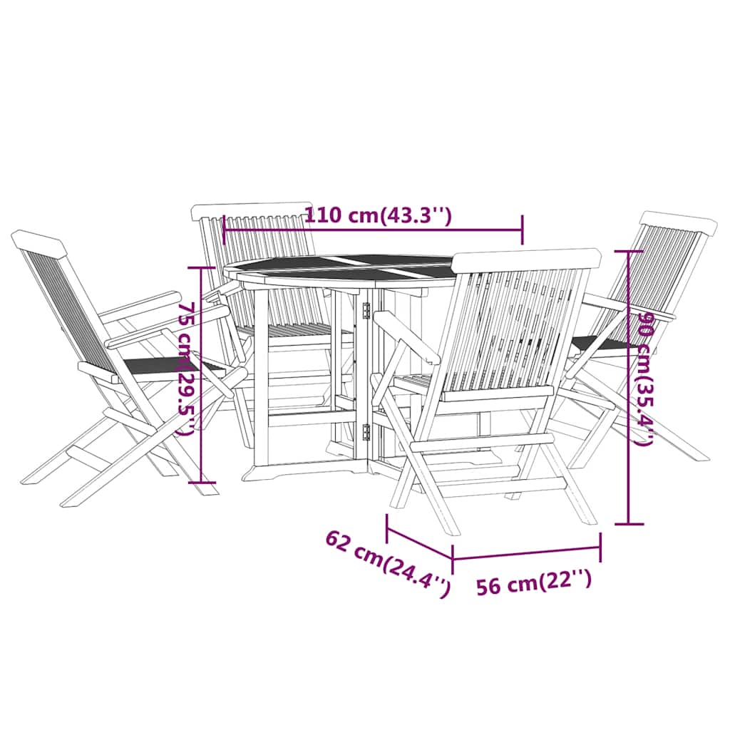 vidaXL 5-tlg. Garten-Essgruppe Klappbar Massivholz Teak