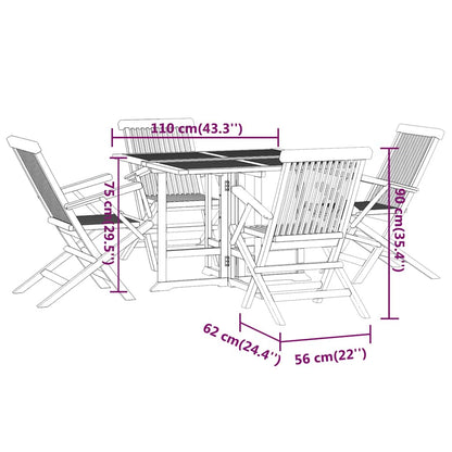 vidaXL 5-tlg. Garten-Essgruppe Klappbar Massivholz Teak