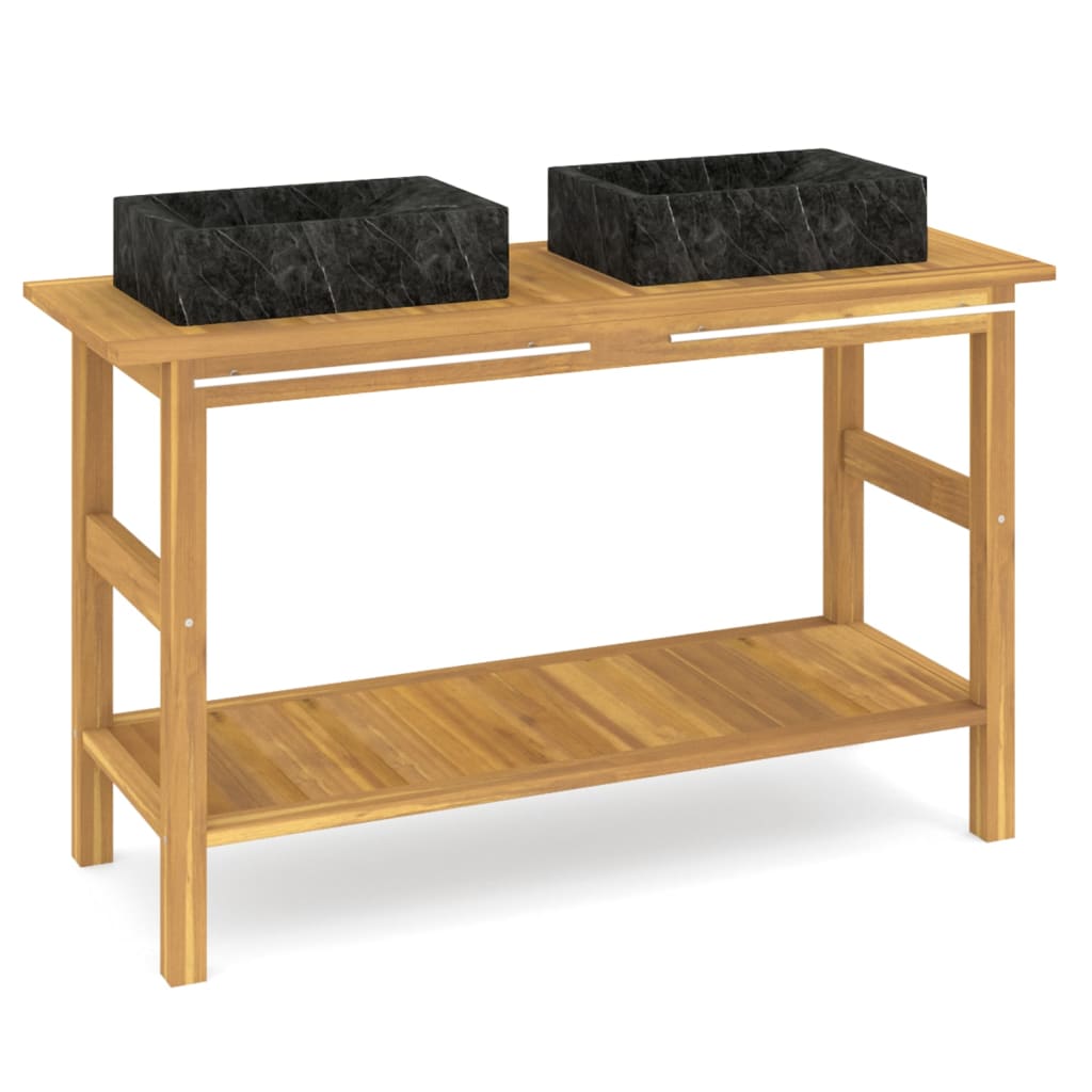 vidaXL Waschtisch mit Schwarzen Marmorbecken Massivholz Teak