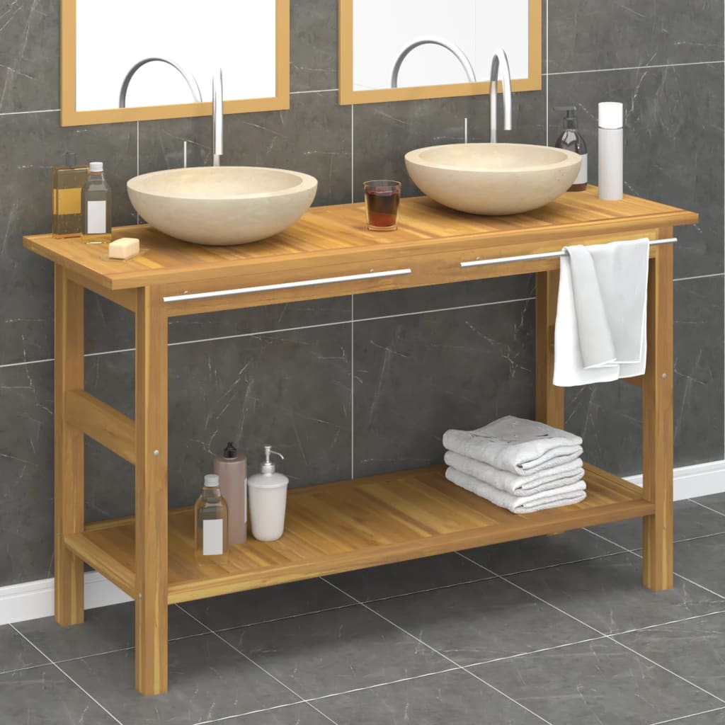 vidaXL Waschtisch mit Creme Marmorbecken Massivholz Teak