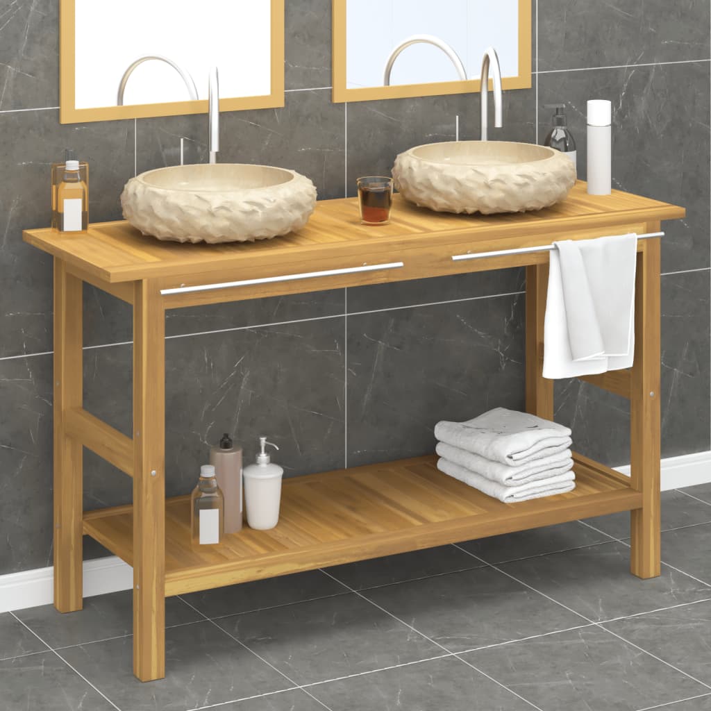 vidaXL Waschtisch mit Creme Marmorbecken Massivholz Teak