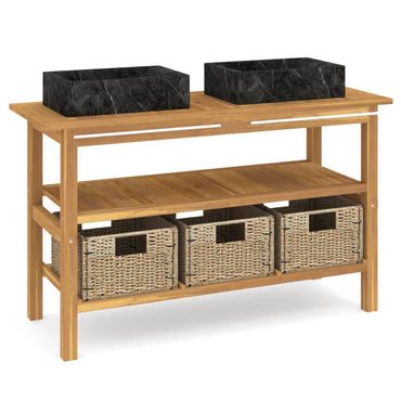 vidaXL Waschtisch mit Schwarzen Marmorbecken Massivholz Teak