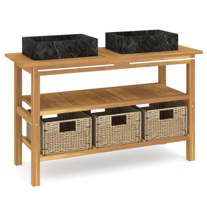 vidaXL Waschtisch mit Schwarzen Marmorbecken Massivholz Teak