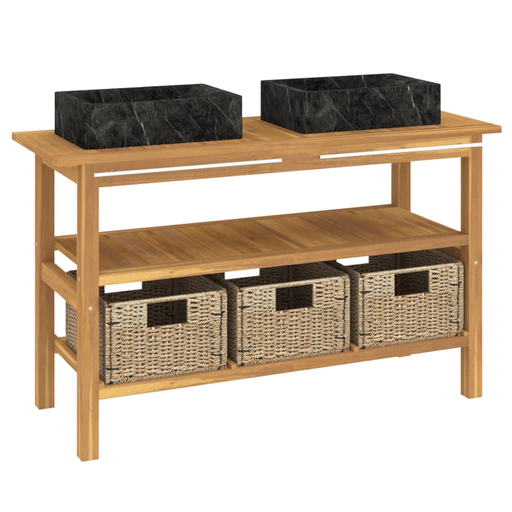 vidaXL Waschtisch mit Schwarzen Marmorbecken Massivholz Teak
