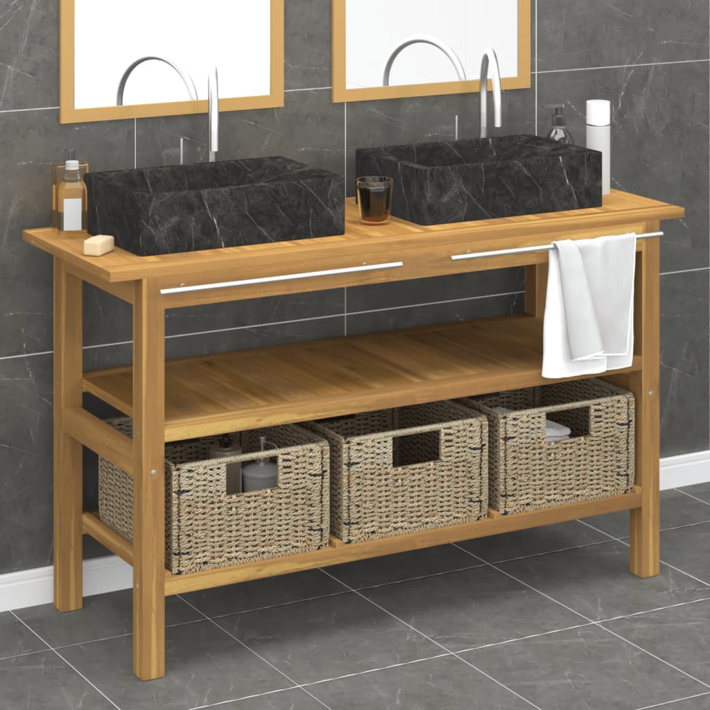 vidaXL Waschtisch mit Schwarzen Marmorbecken Massivholz Teak