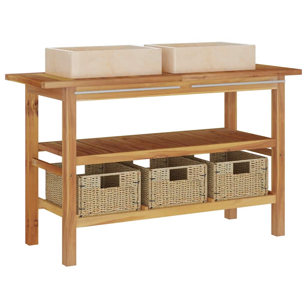 vidaXL Meuble lavabo avec lavabo en marbre crème Bois de teck massif