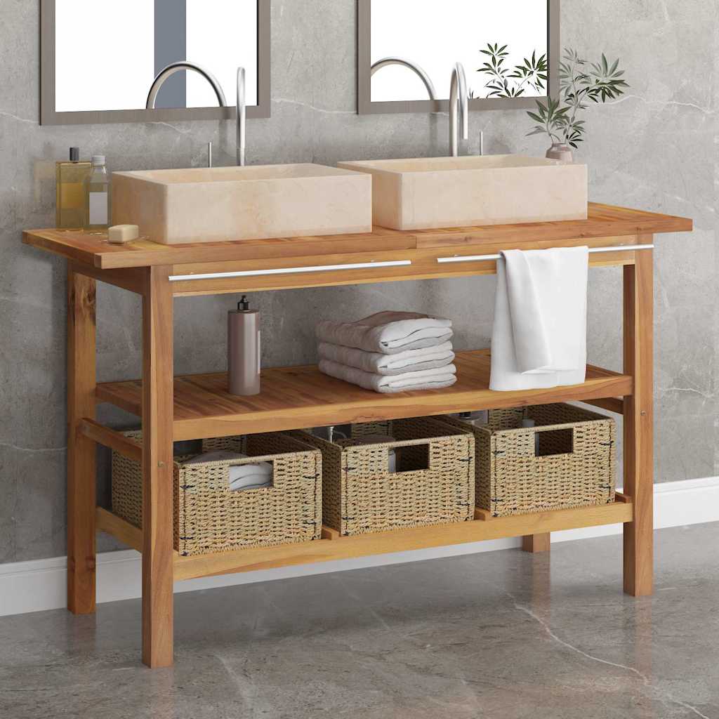 vidaXL Meuble lavabo avec lavabo en marbre crème Bois de teck massif